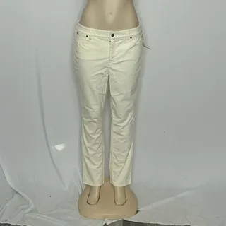 Photo of Talbots Flawless Corduroy Pants 12P Ivory Straight Leg Five Pocket NWT