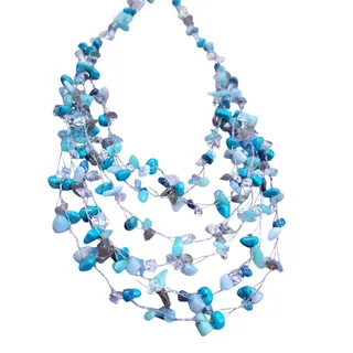 Photo of Turquoise Stone Chip Multi-Layer Beaded Statement Necklace 18"