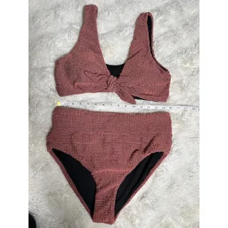 Photo of Hanna Nikole Womens Large High Waisted Bikini 2 Piece Textured Tie Knot Swimsuit