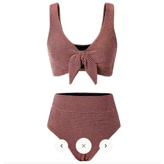 Photo of Hanna Nikole Womens Large High Waisted Bikini 2 Piece Textured Tie Knot Swimsuit
