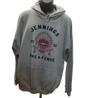 Photo of Jennings Pipe Fence Hoodie Mens 2XL Gray Skull Headdress Gildan Heavy Blend 1995