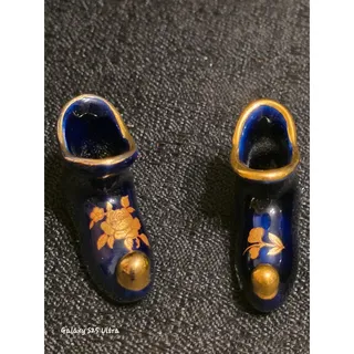 Photo of Vintage Limoges France Porcelain Miniature Shoes Cobalt Blue Gold Lot of 3