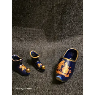 Photo of Vintage Limoges France Porcelain Miniature Shoes Cobalt Blue Gold Lot of 3
