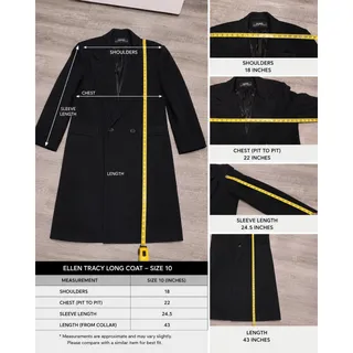Photo of VTG Ellen Tracy double-breasted heavy black wool 100% Pure Wool Maxi Coat sz 10