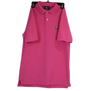 Photo of Psycho Bunny Mens S Hot Pink Pima Cotton Pique Polo Skull Logo Peru