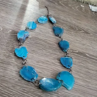 Photo of Barse Blue Agate Beaded Statement Necklace 23"-26" Boho Silver