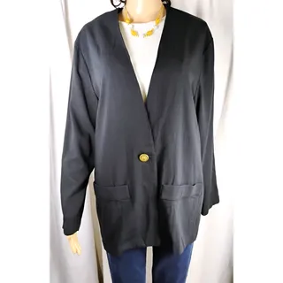 Photo of VTG New York Clothing Co Lagenlook Longline Blazer Black Minimalist USA Medium
