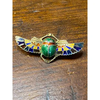 Photo of Egyptian Revival Scarab Pliqué a Jour Enamel and Guilloche