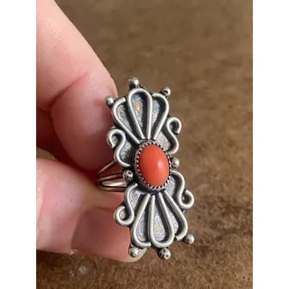 Photo of Native Style Sterling & Coral Massive Ring ~ US 5.75