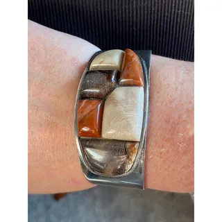 Photo of Vintage DTR Petrified Wood Sterling Cuff