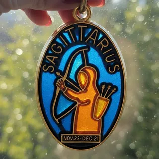Photo of Vintage Key Carriers Sagittarius Key Ring | 1970s Enamel Brass Zodiac Keychain
