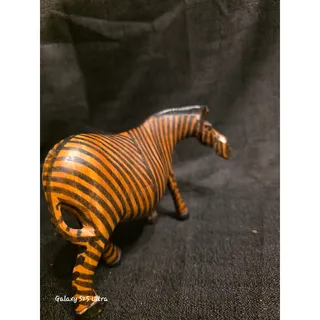 Photo of Vintage Hand Carved Wood Zebra Figurine 7” African Safari Folk Art Decor