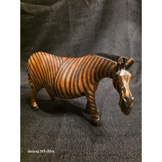 Photo of Vintage Hand Carved Wood Zebra Figurine 7” African Safari Folk Art Decor
