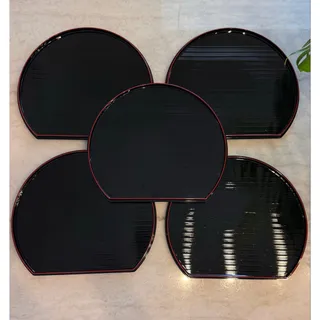 Photo of Japanese Reversible Half-Moon Lacquerware Serving Trays – Set of 5