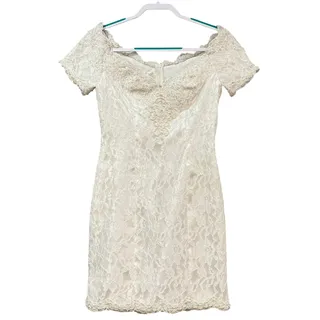 Photo of VINTAGE 80s Mari Lee Wedding Dress Ivory Lace Beaded Pearl Bridal Gown Size 40 M