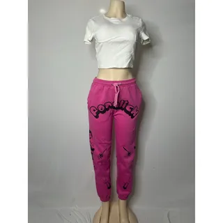 Photo of Hot Pink Graphic Joggers Medium Y2K Streetwear Drawstring Sweatpants i4L