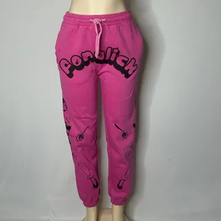 Photo of Hot Pink Graphic Joggers Medium Y2K Streetwear Drawstring Sweatpants i4L