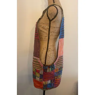Photo of Boho Crossbody Patch Work Sack or Bag Hippie Vibe Made in Nepal Zipper Pull Missing