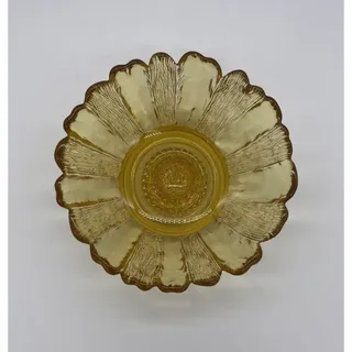 Photo of Vintage Anchor Hocking Amber Sunflower Design Candlestick Holder MCM Mid Century