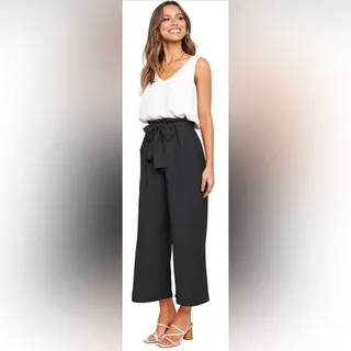 Photo of FancyInn Pants Set V-Neck Tank Top High Waisted Cropped Paper Bag Pant Size L (197)