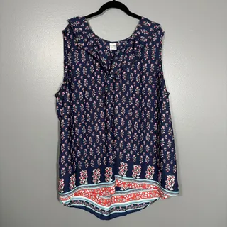 Photo of Terra & Sky Blue Boho Sleeveless Ruffle Top - 2X (20W-22W) - Women's Plus Size