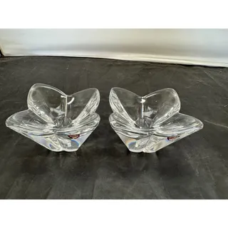 Photo of Pair Orrefors Sweden Crystal Candle Holders Modern Art Glass Signed 5”