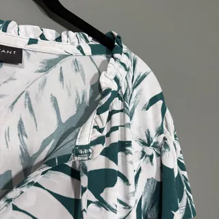 Photo of Lane Bryant Green & White Tropical Ruffle Top V-Neck - 18/20 - Women's Plus Size