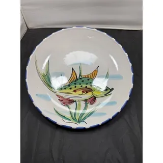 Photo of Vintage Vietri Italian Al Mare Fish Serving Bowl Majolica Hand Painted 14" Round