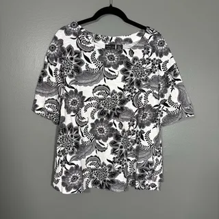 Photo of Rachel Zoe Black & White Bold Floral Top 100% Cotton - 2X - Women's Plus Size