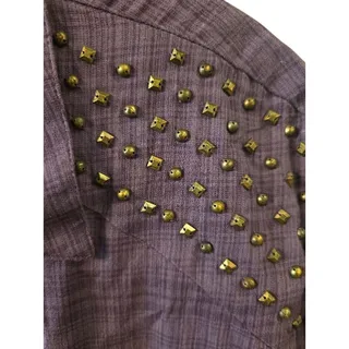 Photo of a.n.a. Purple Studded Shoulder Button Front Blouse EUC Size Medium