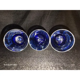 Photo of Vintage Cobalt Blue Silver Etched Mini Cups Set of 3 – Decorative Glassware