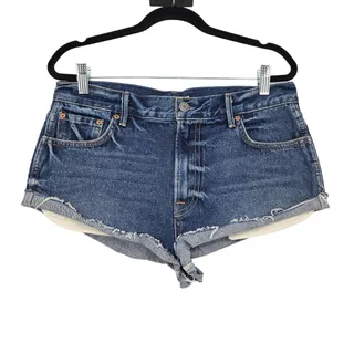 Photo of GRLFRND Denim Jessie Jean Medium Wash Raw Hem Shorts In Honey Dew Size 27