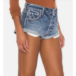 Photo of GRLFRND Denim Jessie Jean Medium Wash Raw Hem Shorts In Honey Dew Size 27