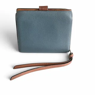 Photo of Loewe Compact Zip Bifold Wallet Slate Blue Cognac Leather Silver Hardware