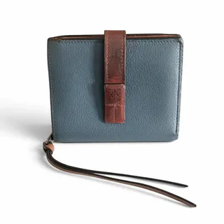 Photo of Loewe Compact Zip Bifold Wallet Slate Blue Cognac Leather Silver Hardware