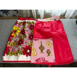 Photo of Lot of 2 Vintage Retro Red Floral Terry Towel Apron& Cotton Kitchen Items Aprons