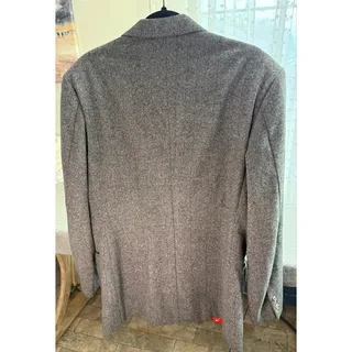 Photo of Vintage 44 Gray Herringbone Tweed Jacket Bold Red Art Lining Victor the Tailor