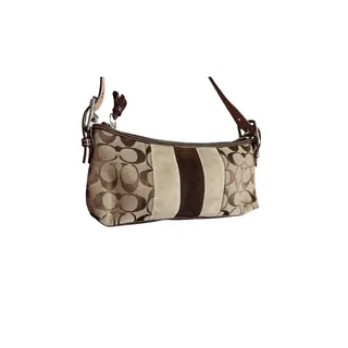 Photo of Coach Signature Stripe Suede Demi Bag (Style 7039) VTG 