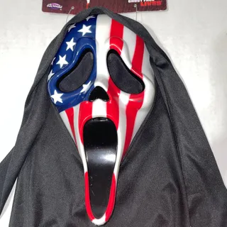 Photo of SCREAM MOVIE PATRIOTIC FLAG GHOST FACE MASK WITH HOOD COSTUME 2021 NWT
