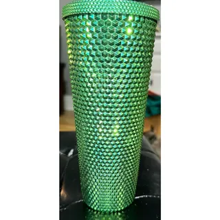 Photo of Starbucks Tumbler Green 24oz Holiday 2023 Metallic Bling Studded Limited Edition