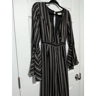 Photo of Altar'd State Striped Wide Leg Jumpsuit Small S Long Bell Sleeve V-Neck