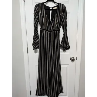 Photo of Altar'd State Striped Wide Leg Jumpsuit Small S Long Bell Sleeve V-Neck