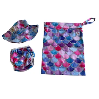 Photo of Fun Well Adjustable Sun Hat Infant Baby Toddler & Wet Bag Mermaid Set