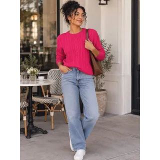 Photo of LAUREN RALPH LAUREN Fuchsia Pink Cotton Cable Knit Preppy Sweater Size Medium