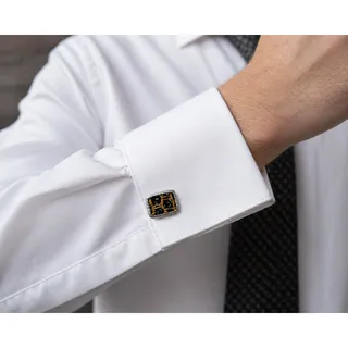 Photo of Vintage HICKOK USA Black Gold Enamel Silver Tone Abstract Cufflinks Mid Century