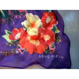Photo of Vintage Anne Klein Bold Floral Print Silk Semi Sheer Scarf