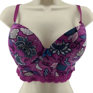 Photo of Adore Me Meissa Magenta Purple Floral Lace Trim Push-Up Bra 34DD