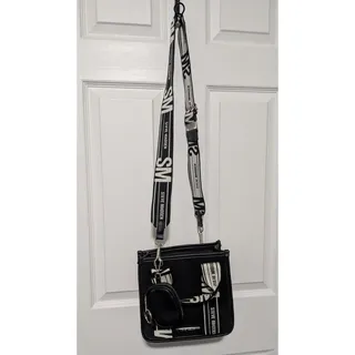 Photo of Steve Madden Bwebber Black Canvas Crossbody Satchel Bag Logo Strap Coin Pouch