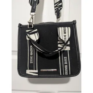 Photo of Steve Madden Bwebber Black Canvas Crossbody Satchel Bag Logo Strap Coin Pouch