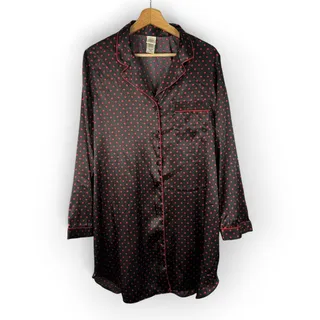 Photo of Jonquil Satin Sleep Shirt Womens Large Black Red Quatrefoil Red Clove Nightgown